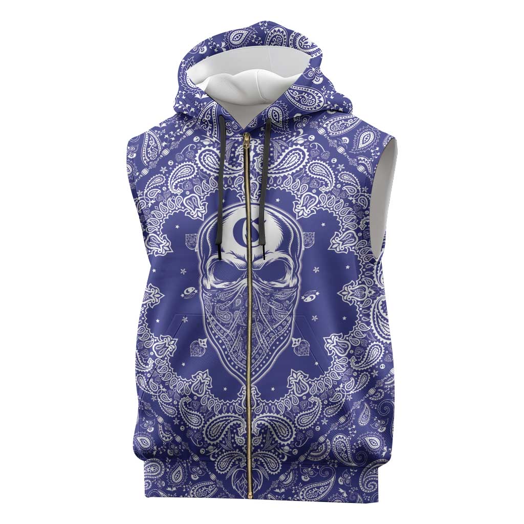 Blue Paisley Sleeveless Zip Hoodie Skull Gangster - Wonder Print Shop
