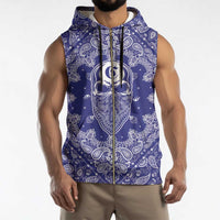 Blue Paisley Sleeveless Zip Hoodie Skull Gangster - Wonder Print Shop