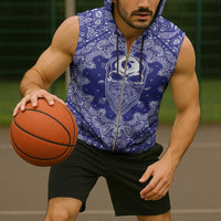 Blue Paisley Sleeveless Zip Hoodie Skull Gangster - Wonder Print Shop