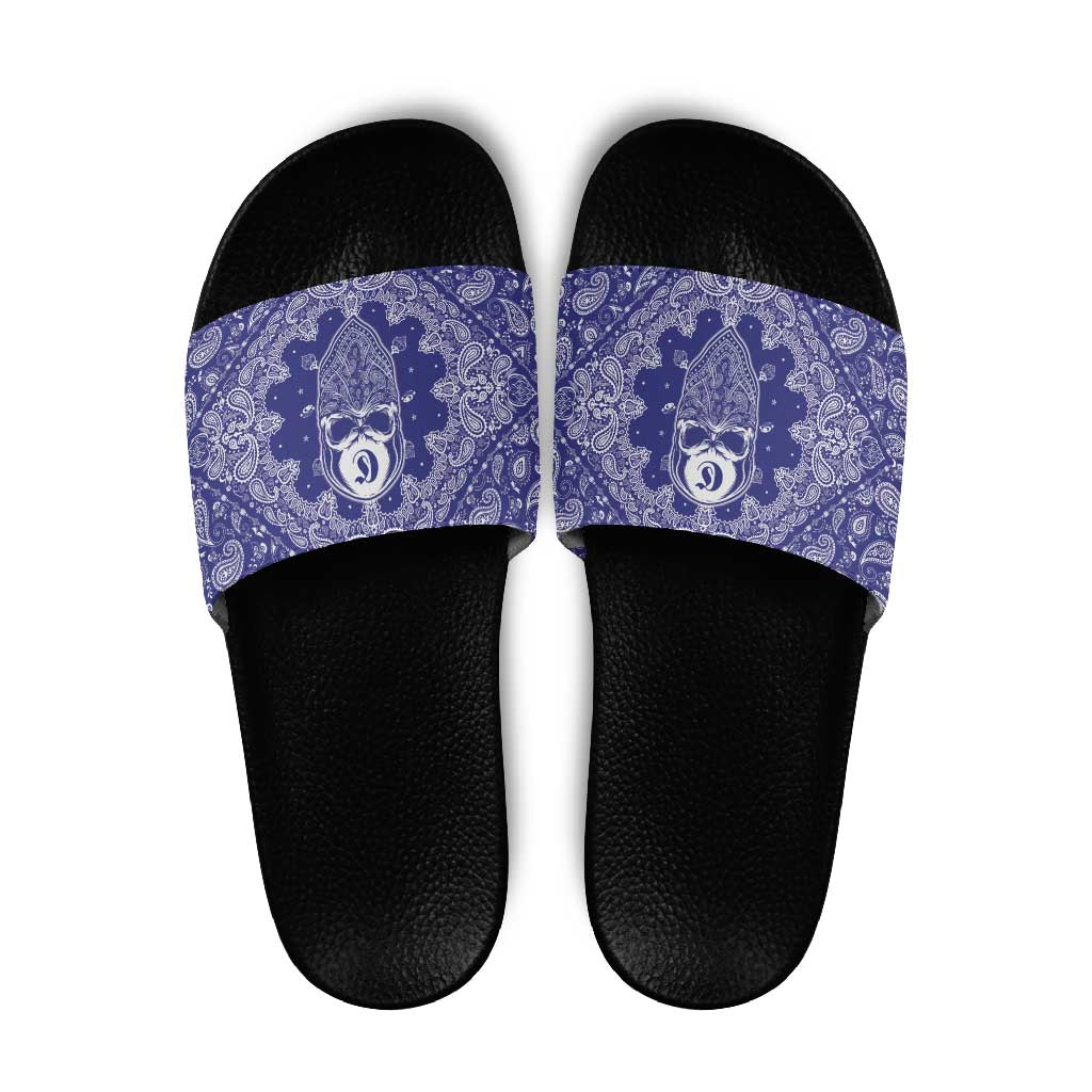 Blue Paisley Slide Sandals Skull Gangster - Wonder Print Shop