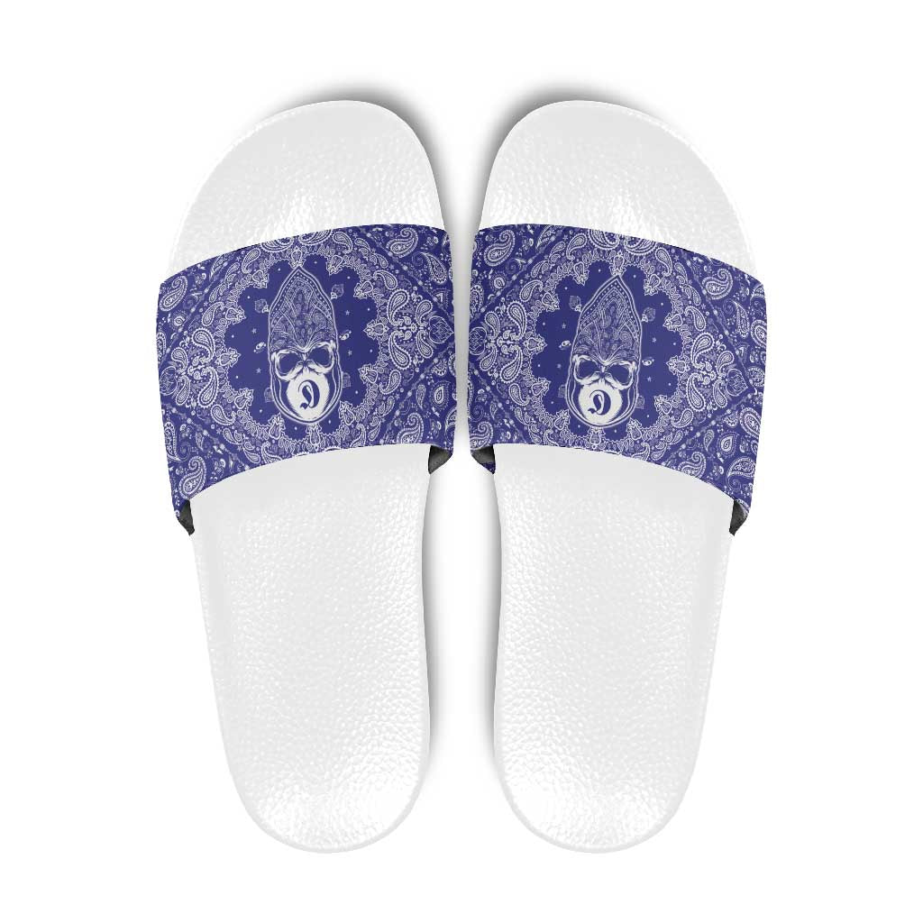 Blue Paisley Slide Sandals Skull Gangster - Wonder Print Shop