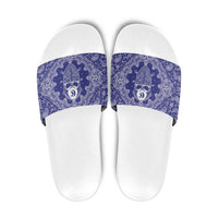 Blue Paisley Slide Sandals Skull Gangster - Wonder Print Shop