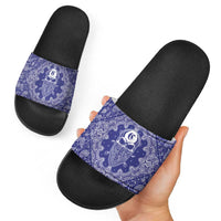 Blue Paisley Slide Sandals Skull Gangster - Wonder Print Shop