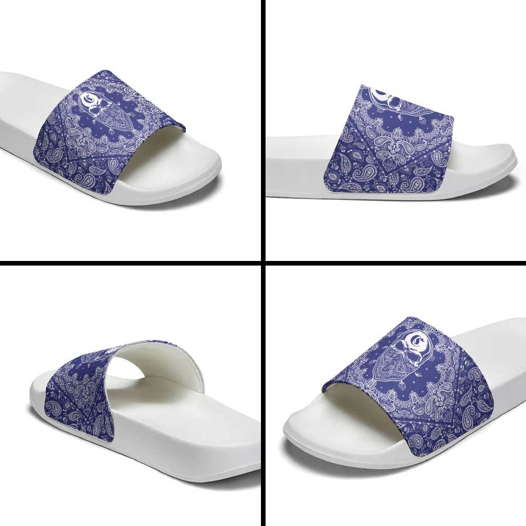 Blue Paisley Slide Sandals Skull Gangster - Wonder Print Shop