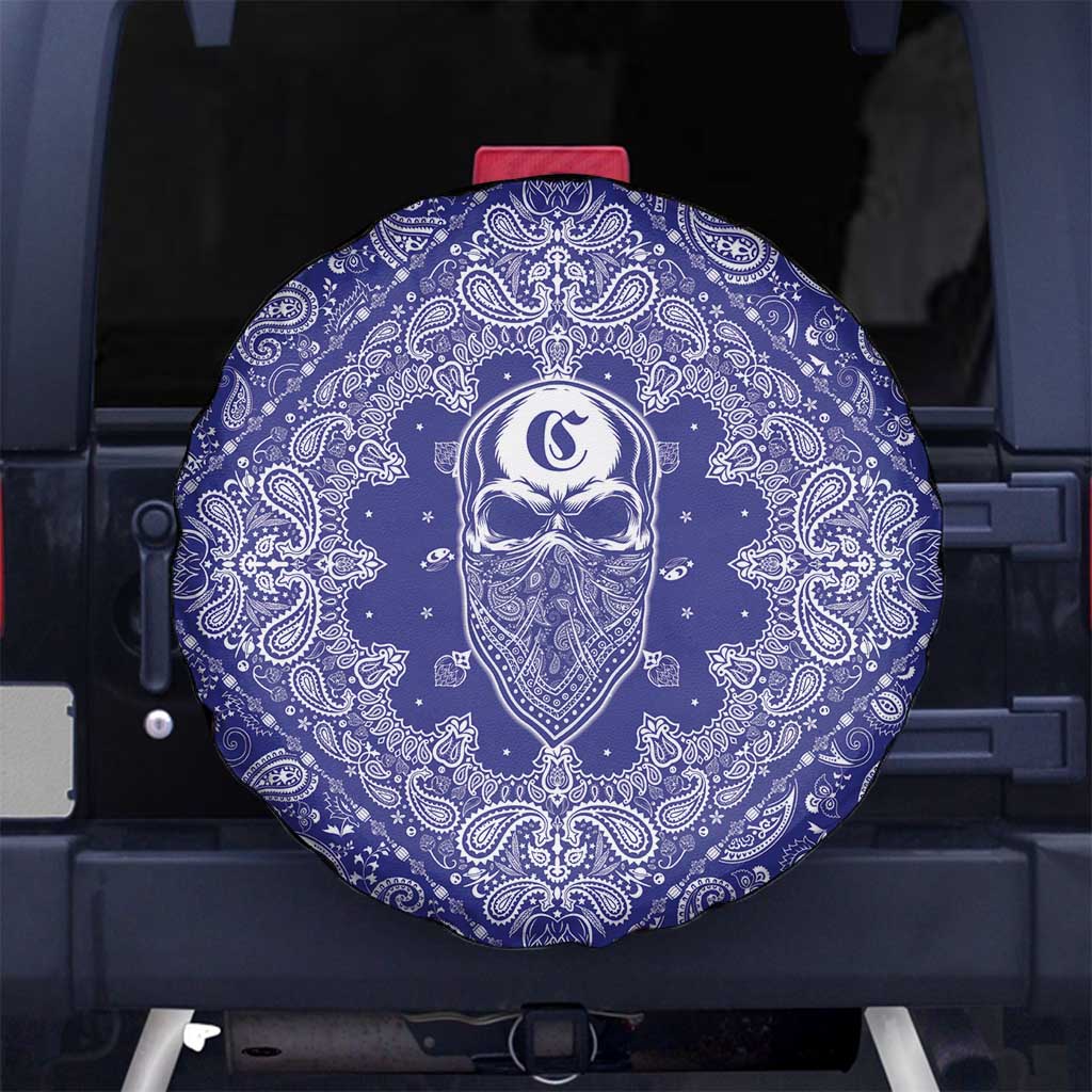 Blue Paisley Spare Tire Cover Skull Gangster - Wonder Print Shop