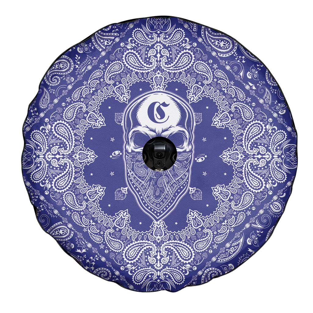 Blue Paisley Spare Tire Cover Skull Gangster - Wonder Print Shop