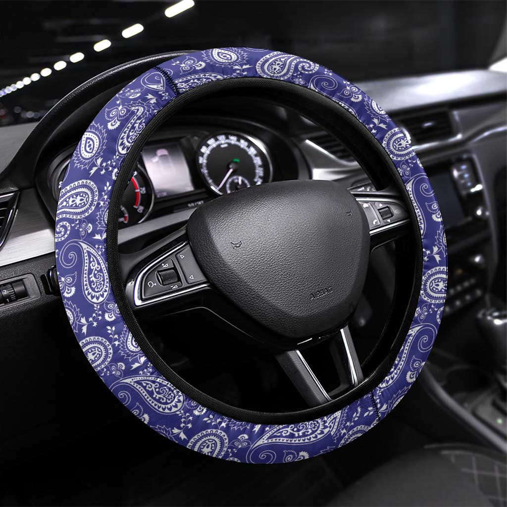 Blue Paisley Steering Wheel Cover Skull Gangster - Wonder Print Shop