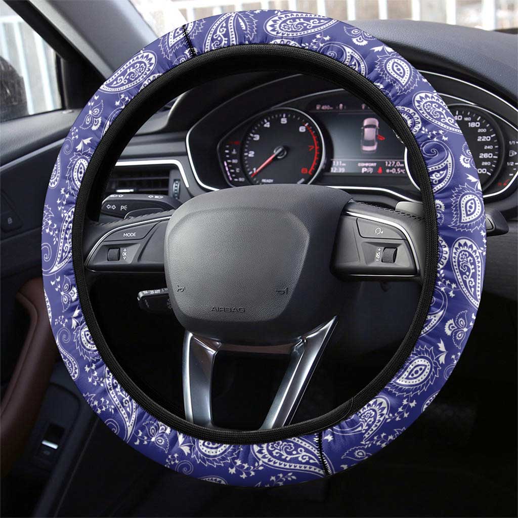 Blue Paisley Steering Wheel Cover Skull Gangster - Wonder Print Shop