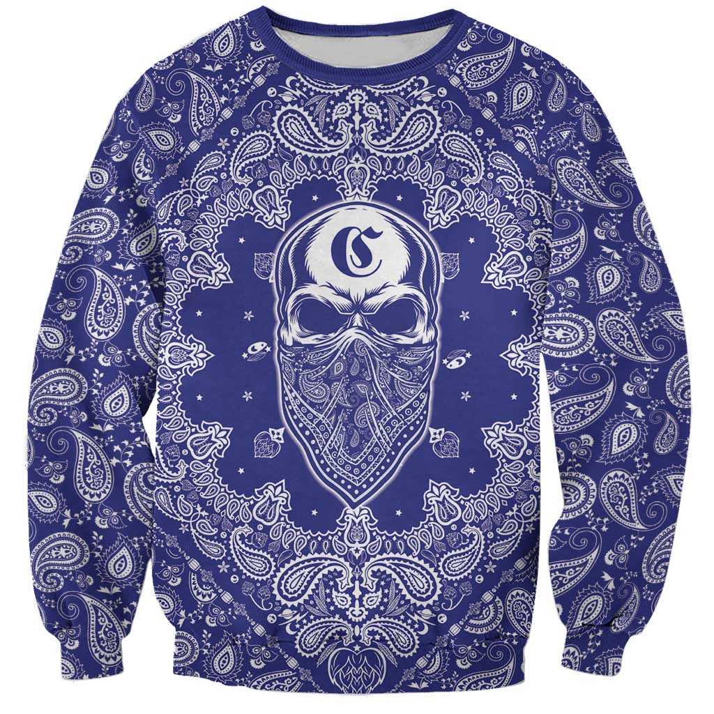 Blue Paisley Sweatshirt Skull Gangster - Wonder Print Shop