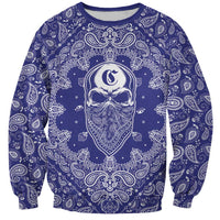 Blue Paisley Sweatshirt Skull Gangster - Wonder Print Shop