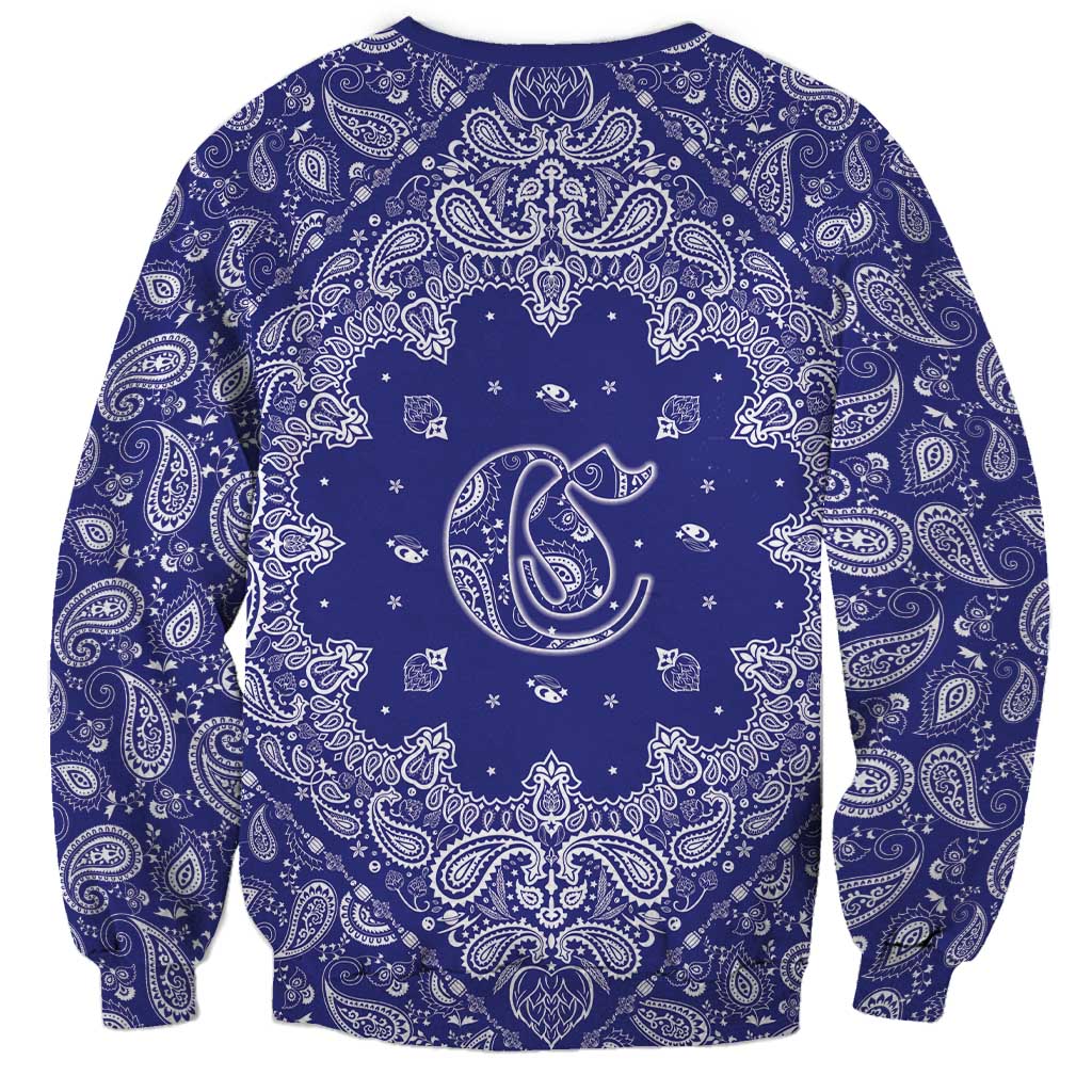 Blue Paisley Sweatshirt Skull Gangster - Wonder Print Shop