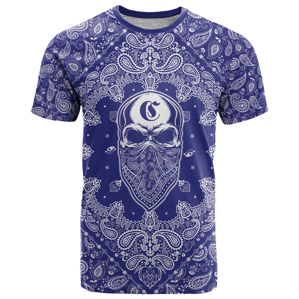 Blue Paisley T Shirt Skull Gangster - Wonder Print Shop