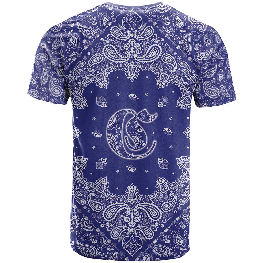 Blue Paisley T Shirt Skull Gangster - Wonder Print Shop