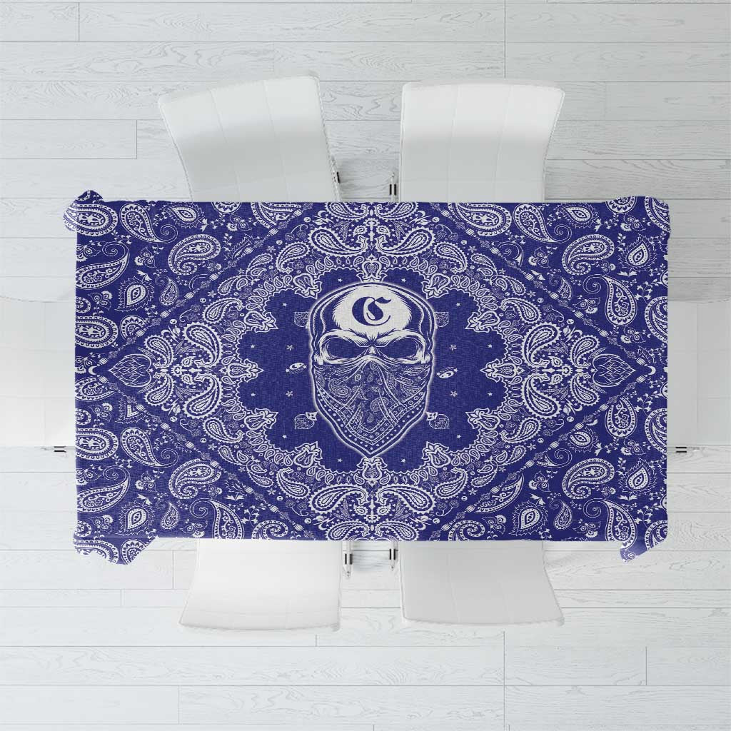 Blue Paisley Tablecloth Skull Gangster - Wonder Print Shop