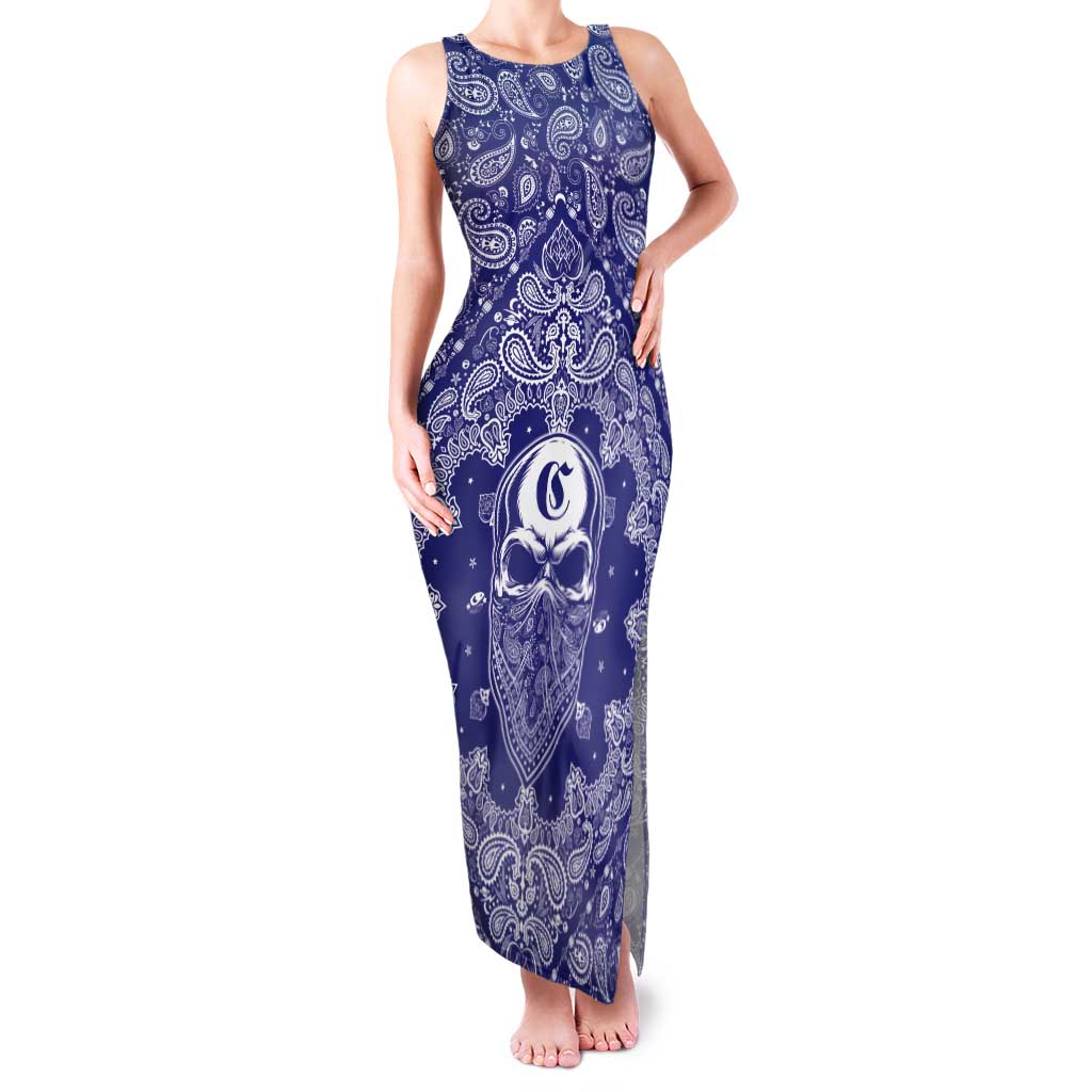Blue Paisley Tank Maxi Dress Skull Gangster - Wonder Print Shop