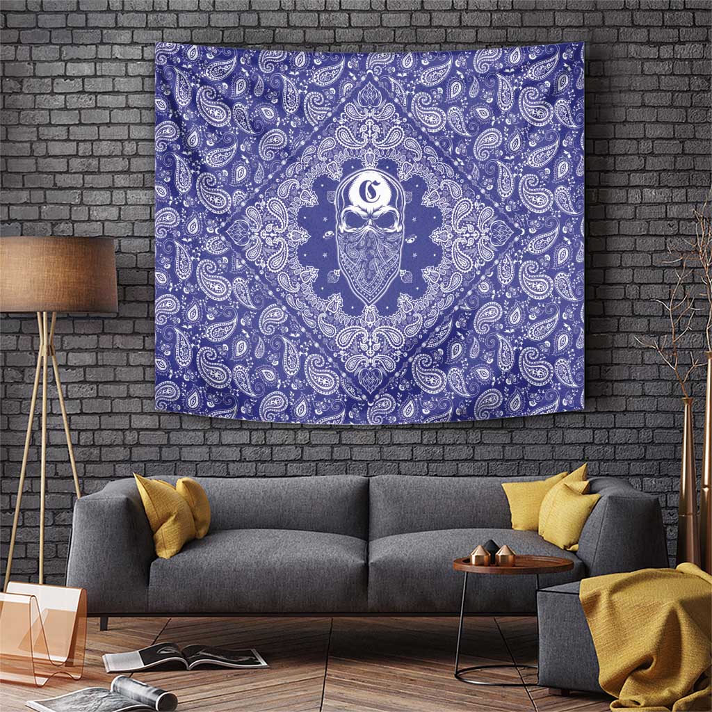 Blue Paisley Tapestry Skull Gangster - Wonder Print Shop