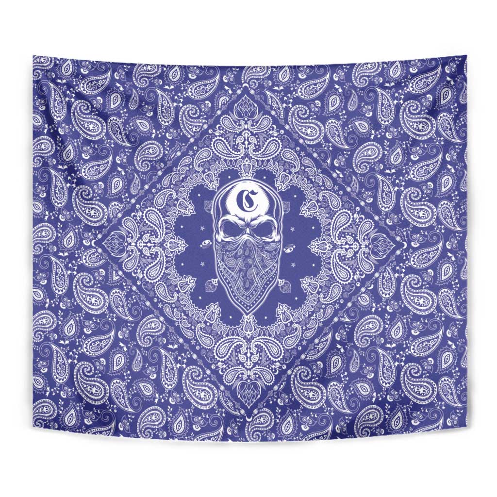 Blue Paisley Tapestry Skull Gangster - Wonder Print Shop