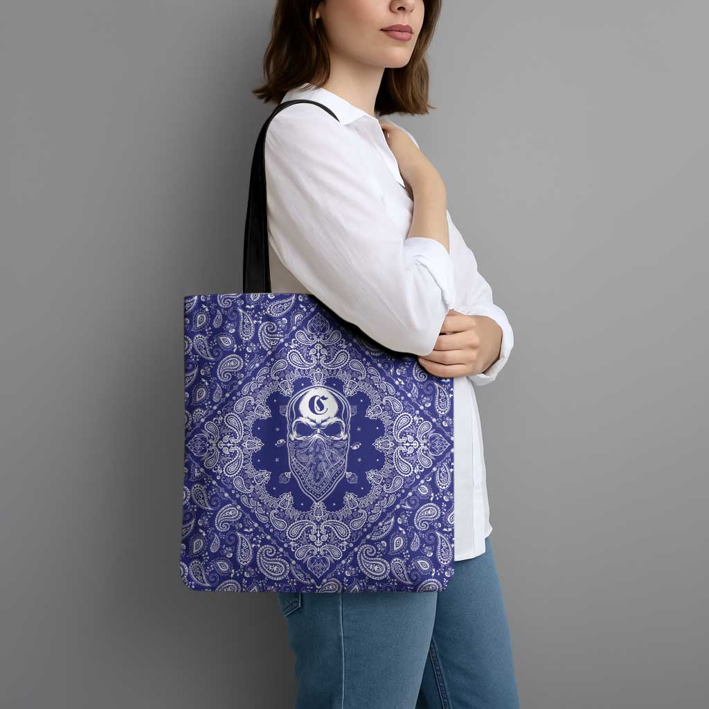 Blue Paisley Tote Bag Skull Gangster - Wonder Print Shop