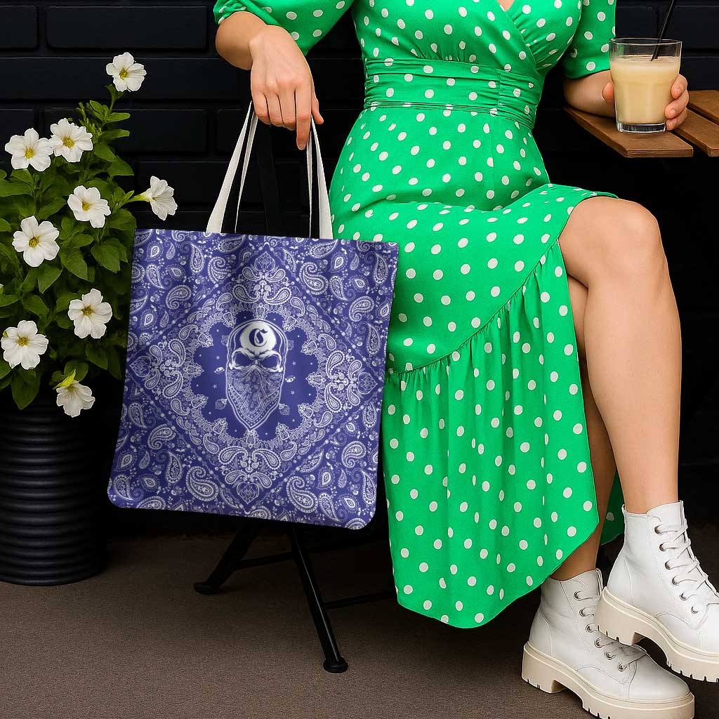 Blue Paisley Tote Bag Skull Gangster - Wonder Print Shop