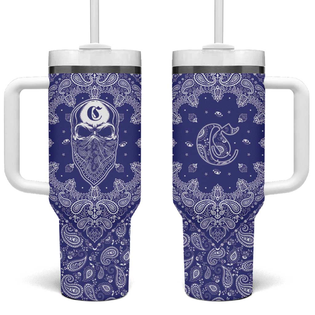 Blue Paisley Tumbler With Handle Skull Gangster - Wonder Print Shop