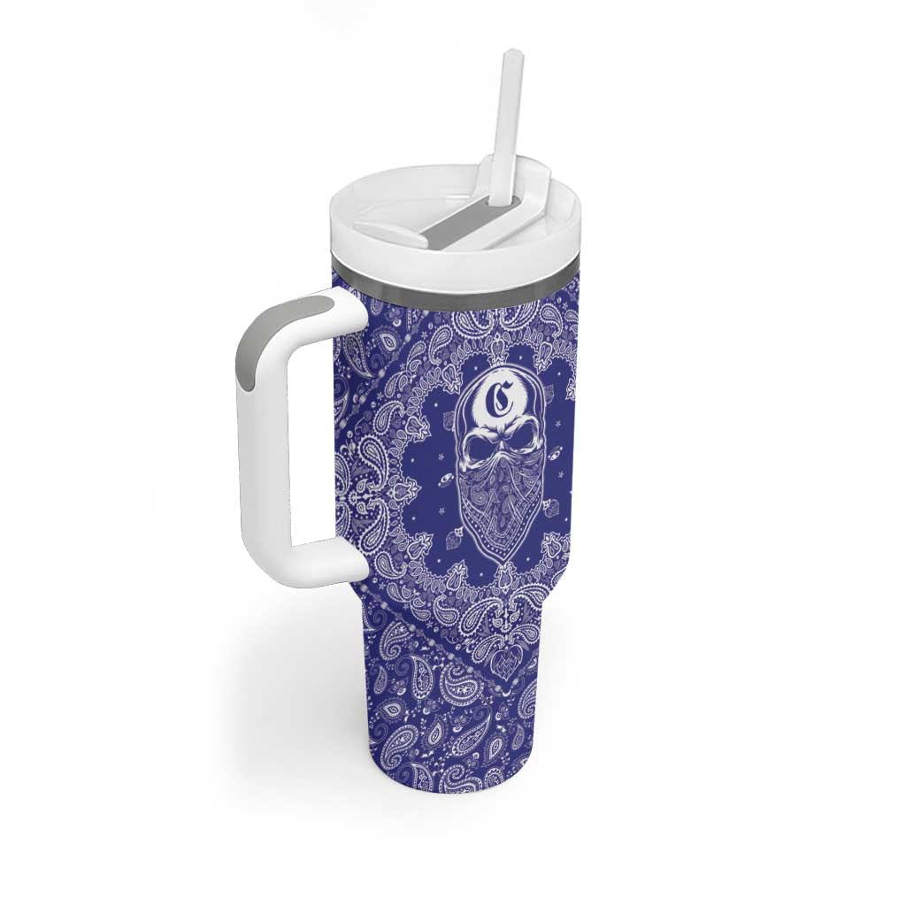 Blue Paisley Tumbler With Handle Skull Gangster - Wonder Print Shop