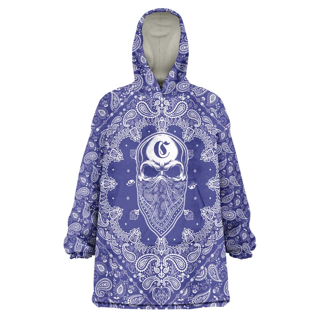 Blue Paisley Wearable Blanket Hoodie Skull Gangster - Wonder Print Shop