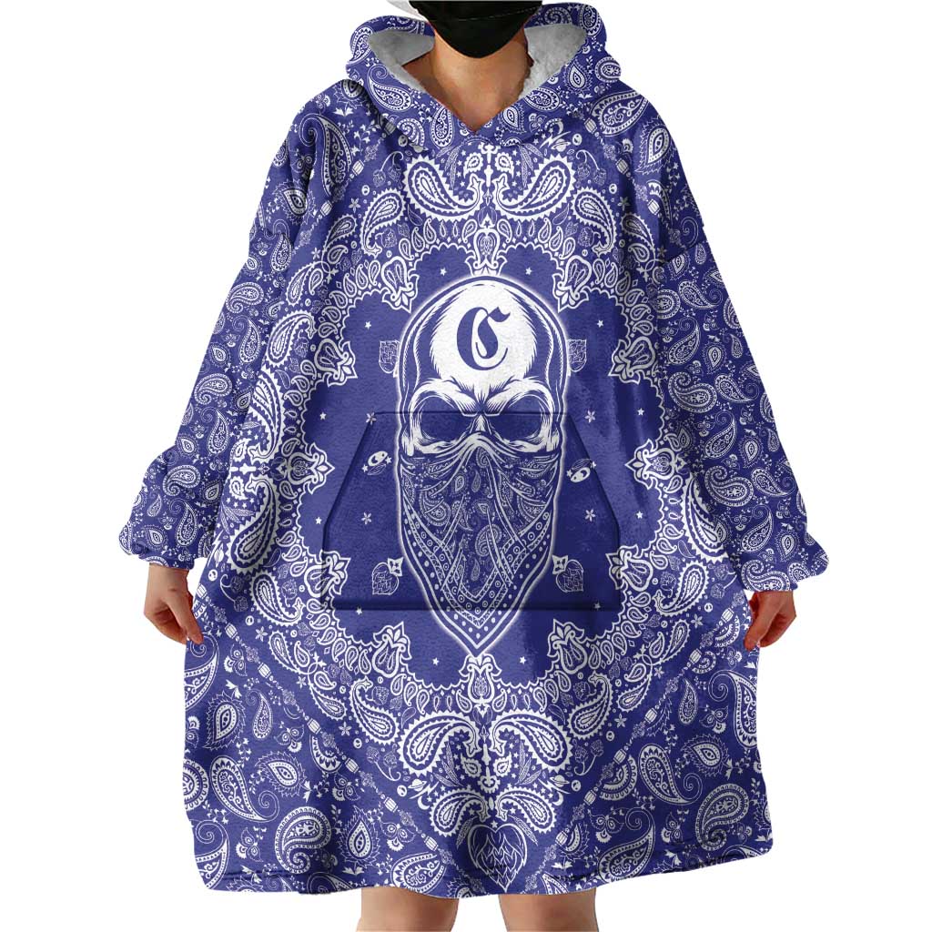 Blue Paisley Wearable Blanket Hoodie Skull Gangster - Wonder Print Shop