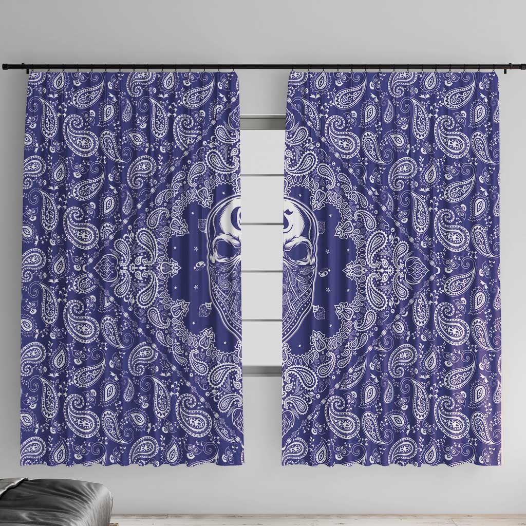 Blue Paisley Window Curtain Skull Gangster - Wonder Print Shop