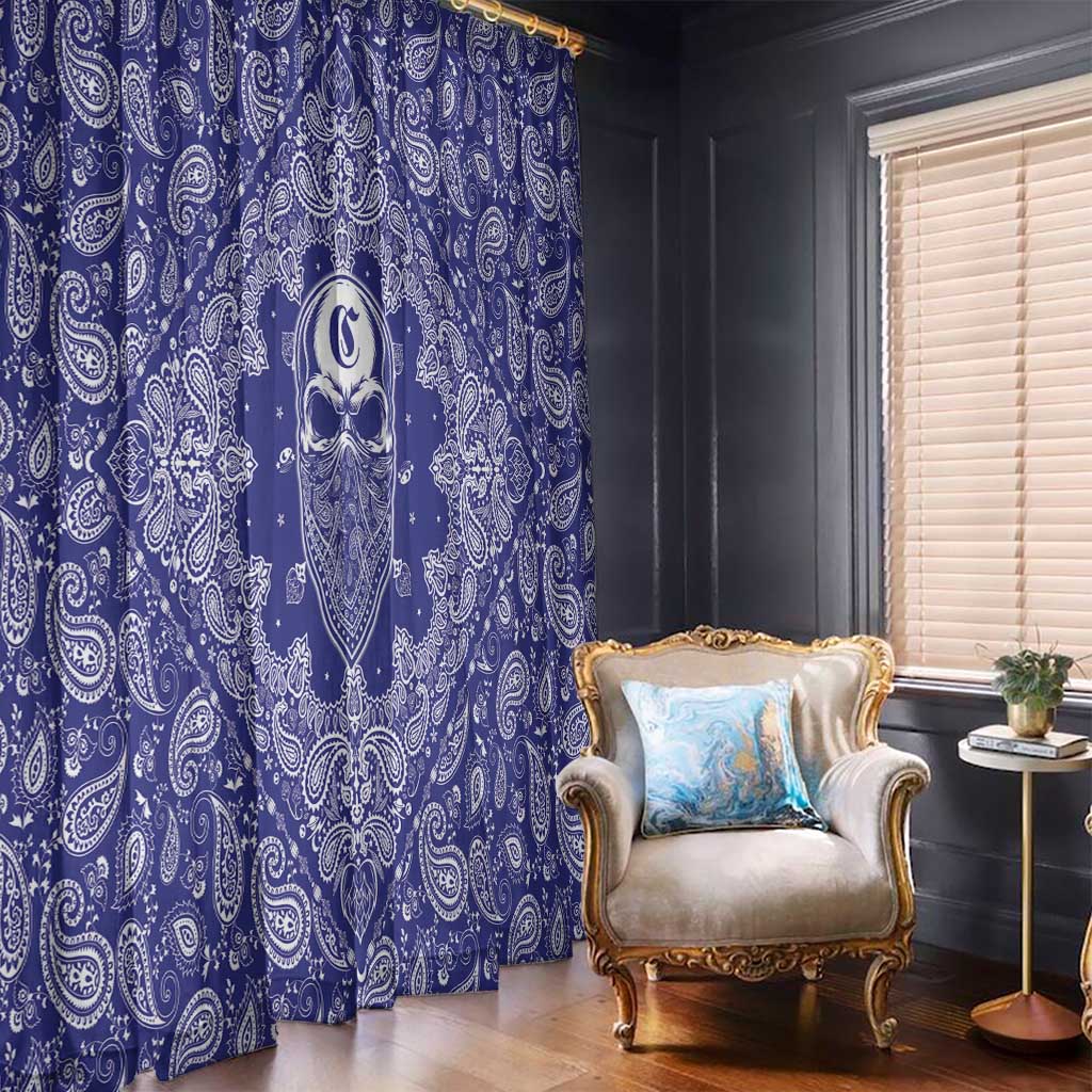 Blue Paisley Window Curtain Skull Gangster - Wonder Print Shop