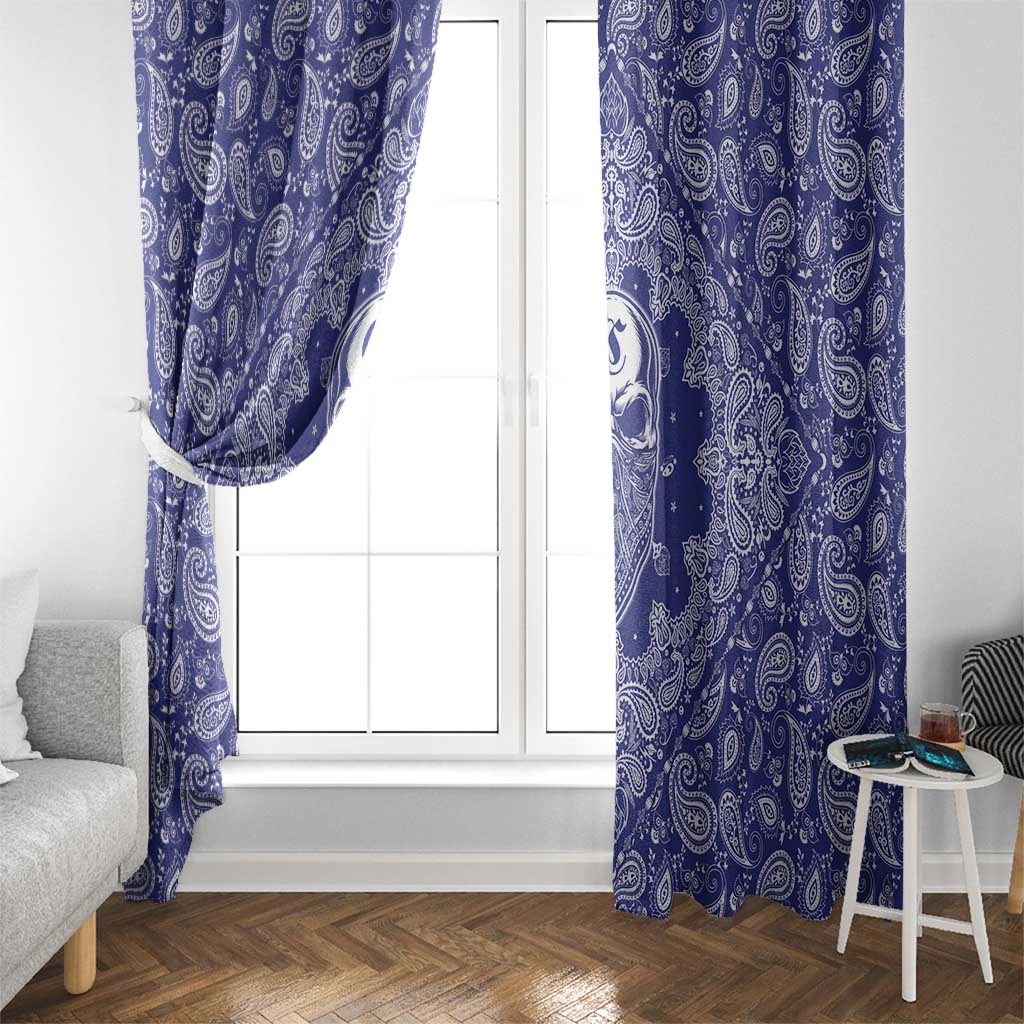 Blue Paisley Window Curtain Skull Gangster - Wonder Print Shop