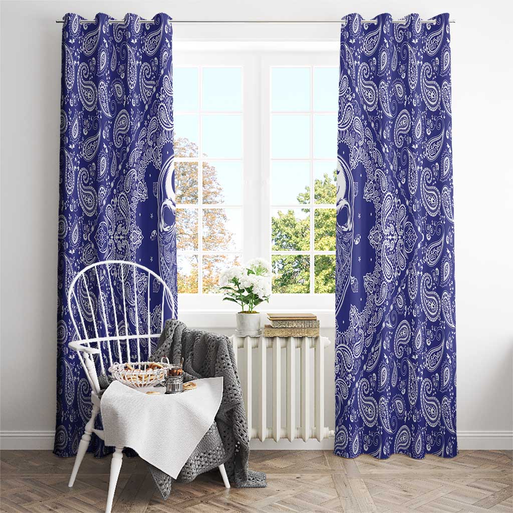 Blue Paisley Window Curtain Skull Gangster - Wonder Print Shop