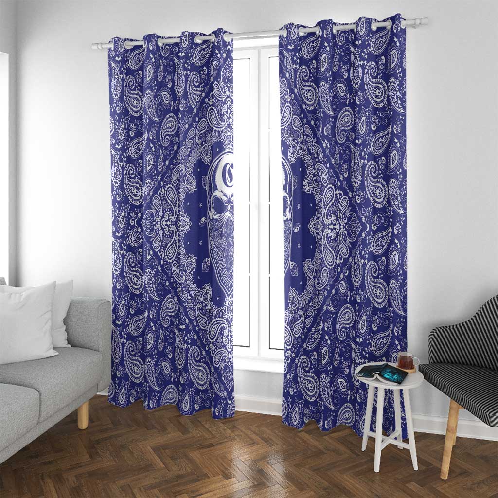 Blue Paisley Window Curtain Skull Gangster - Wonder Print Shop