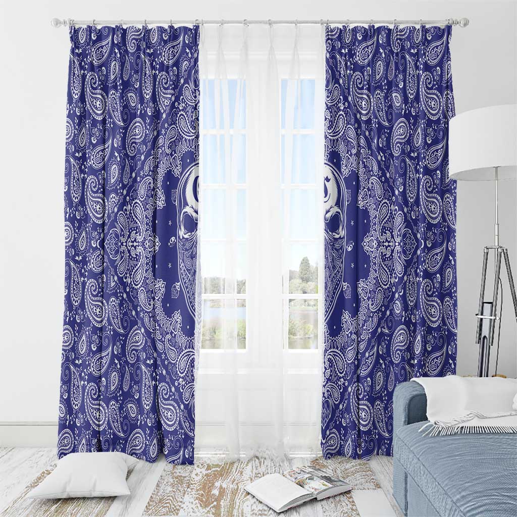 Blue Paisley Window Curtain Skull Gangster - Wonder Print Shop