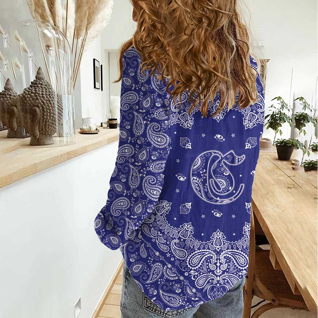 Blue Paisley Women Casual Shirt Skull Gangster - Wonder Print Shop