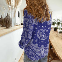 Blue Paisley Women Casual Shirt Skull Gangster - Wonder Print Shop