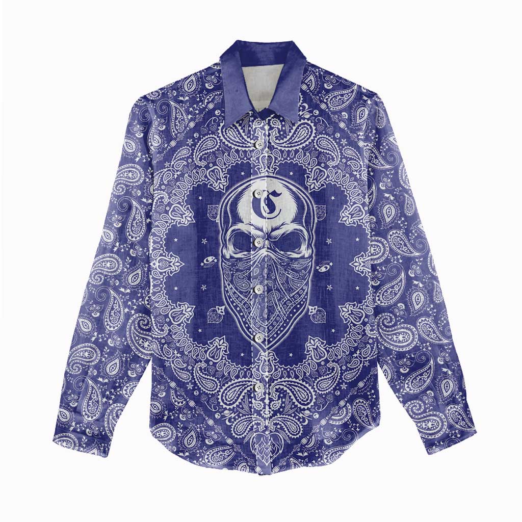 Blue Paisley Women Casual Shirt Skull Gangster - Wonder Print Shop