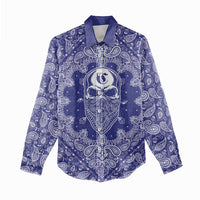 Blue Paisley Women Casual Shirt Skull Gangster - Wonder Print Shop