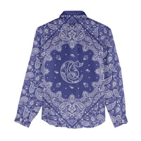 Blue Paisley Women Casual Shirt Skull Gangster - Wonder Print Shop