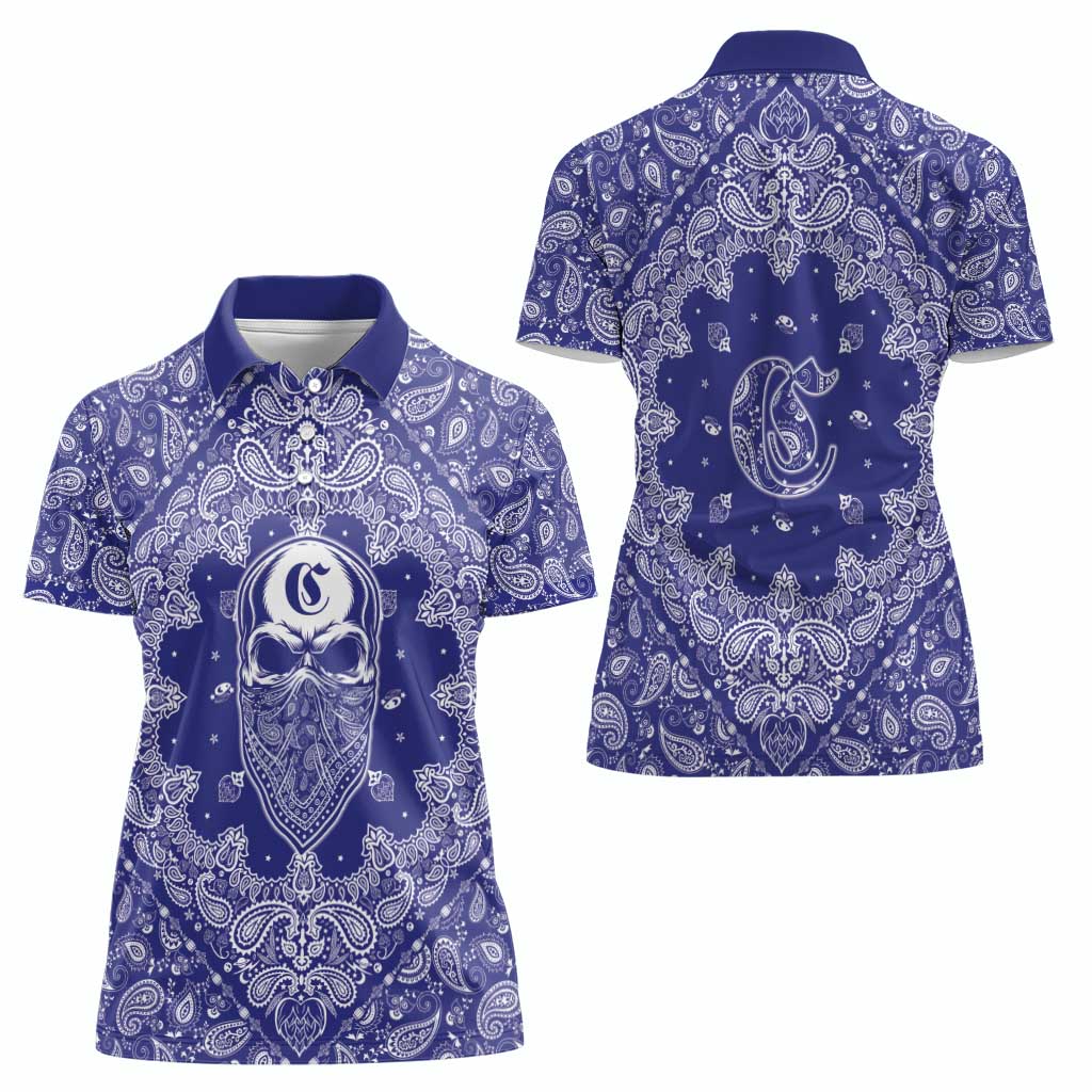 Blue Paisley Women Polo Shirt Skull Gangster - Wonder Print Shop