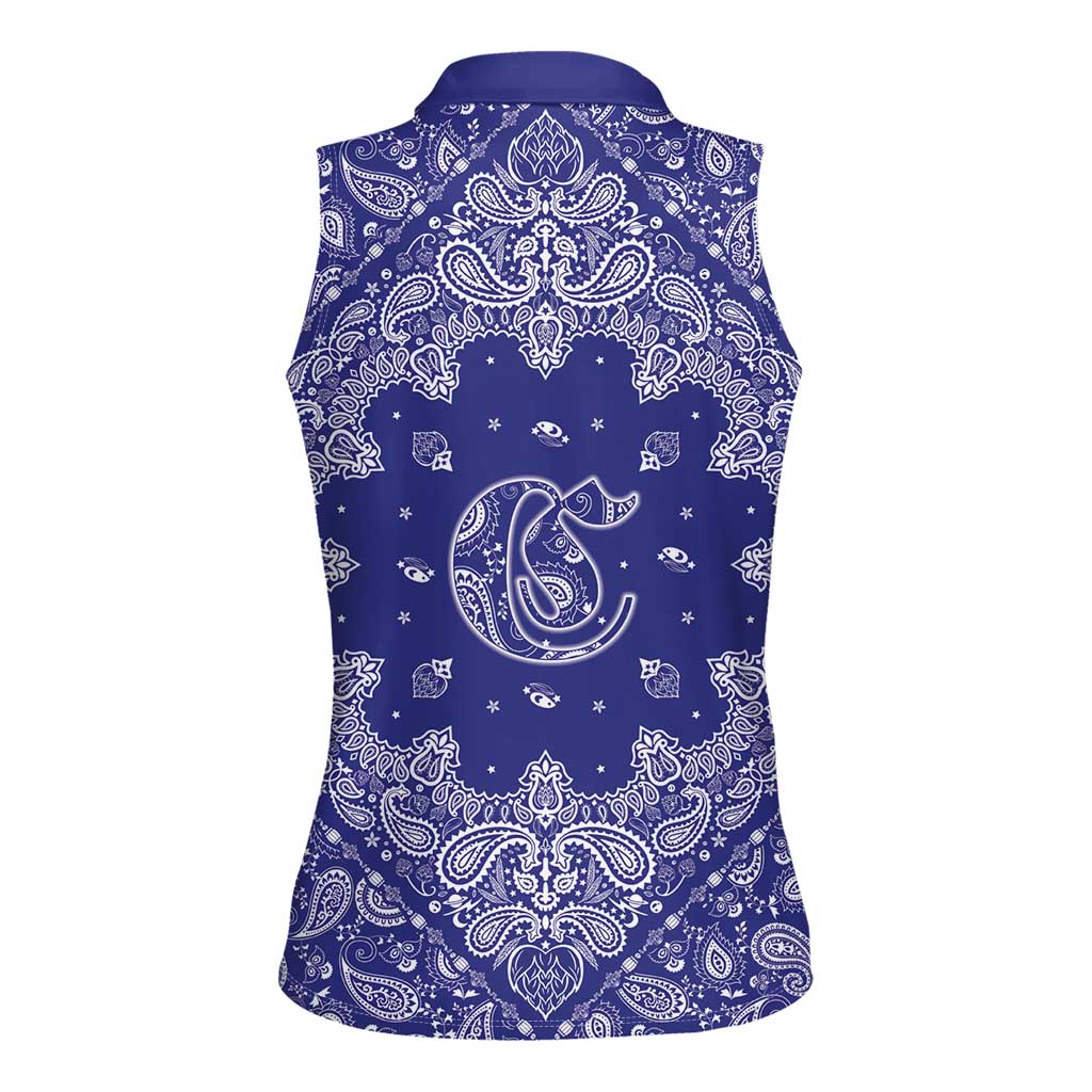 Blue Paisley Women Sleeveless Polo Shirt Skull Gangster - Wonder Print Shop