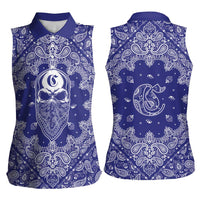 Blue Paisley Women Sleeveless Polo Shirt Skull Gangster - Wonder Print Shop