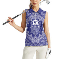 Blue Paisley Women Sleeveless Polo Shirt Skull Gangster - Wonder Print Shop