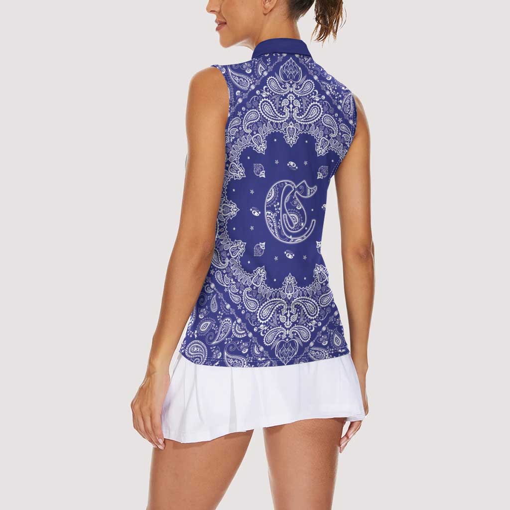 Blue Paisley Women Sleeveless Polo Shirt Skull Gangster - Wonder Print Shop