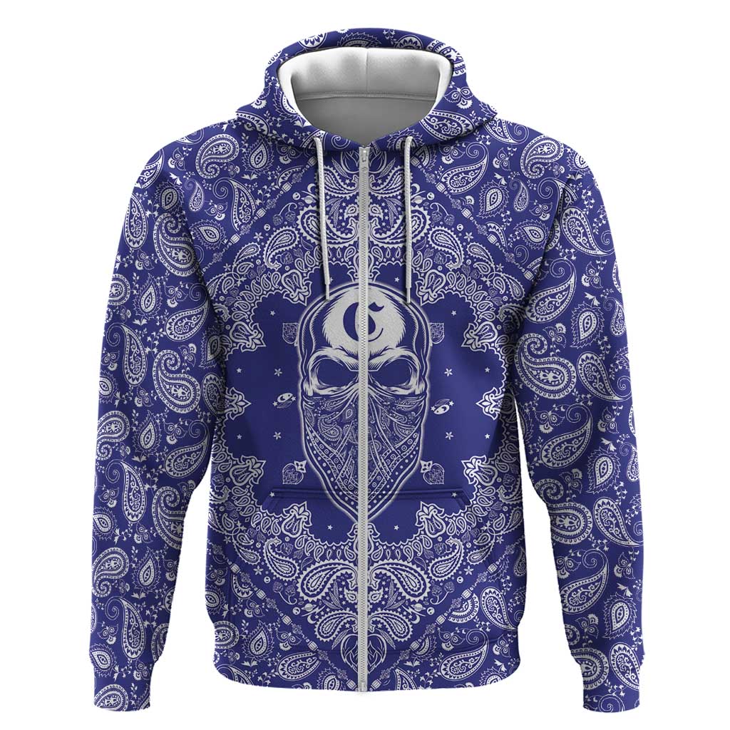 Blue Paisley Zip Hoodie Skull Gangster - Wonder Print Shop