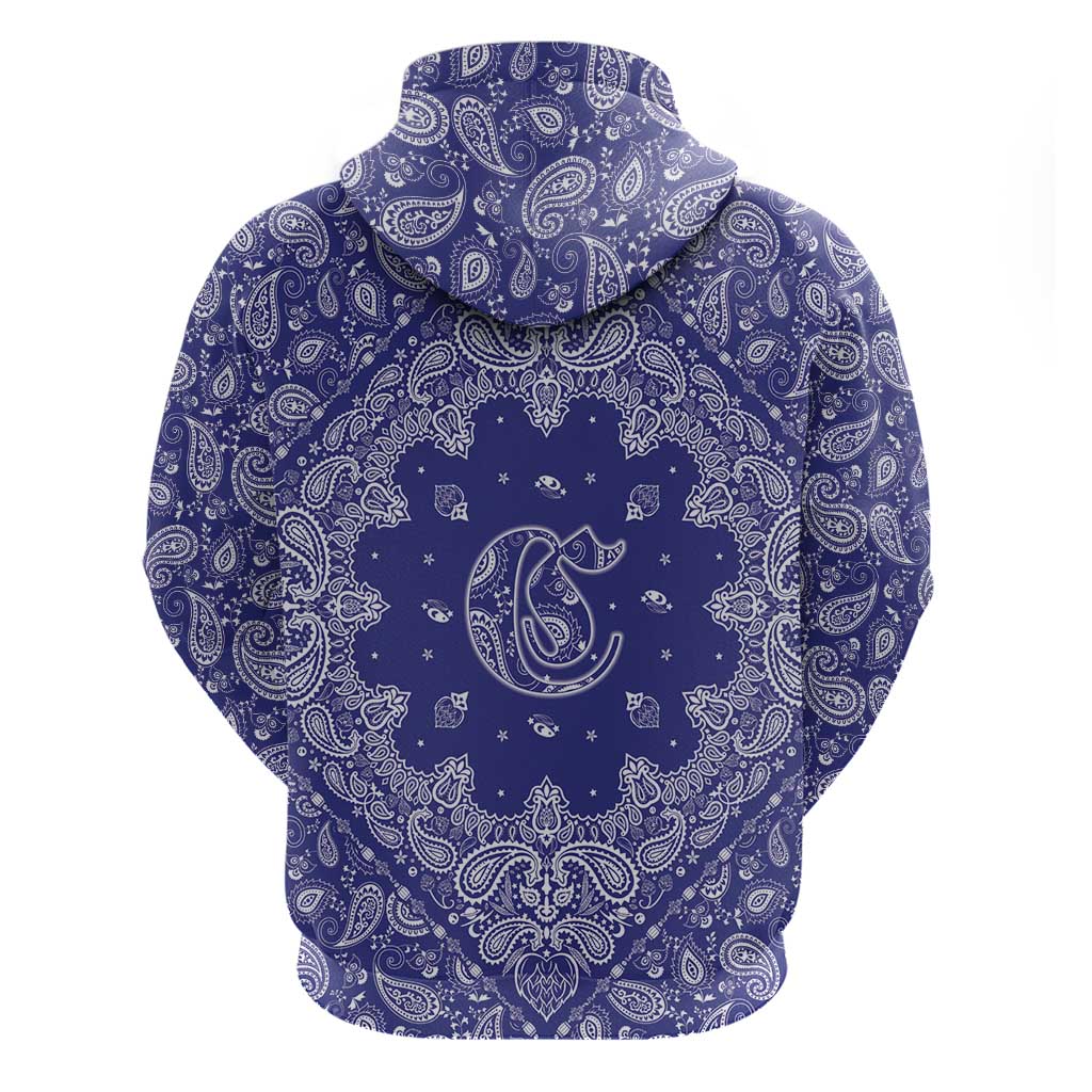 Blue Paisley Zip Hoodie Skull Gangster - Wonder Print Shop