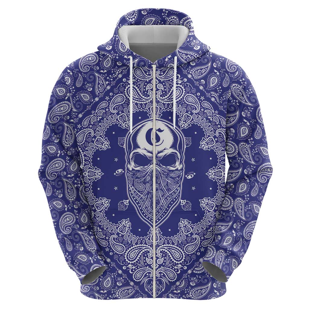 Blue Paisley Zip Hoodie Skull Gangster - Wonder Print Shop