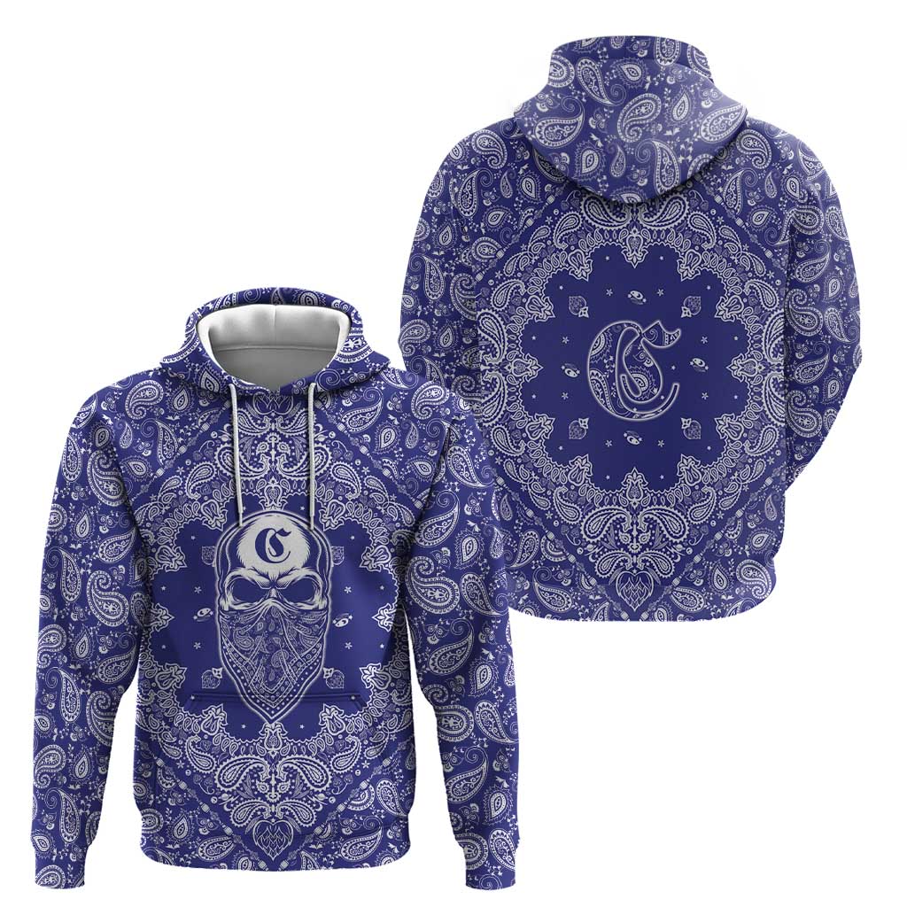 Blue Paisley Zip Hoodie Skull Gangster - Wonder Print Shop