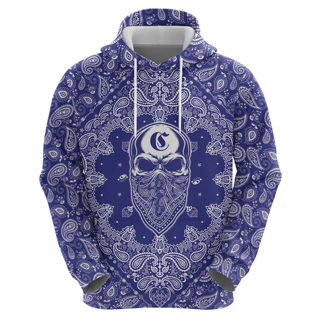 Blue Paisley Zip Hoodie Skull Gangster - Wonder Print Shop