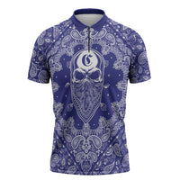 Blue Paisley Zipper Polo Shirt Skull Gangster - Wonder Print Shop