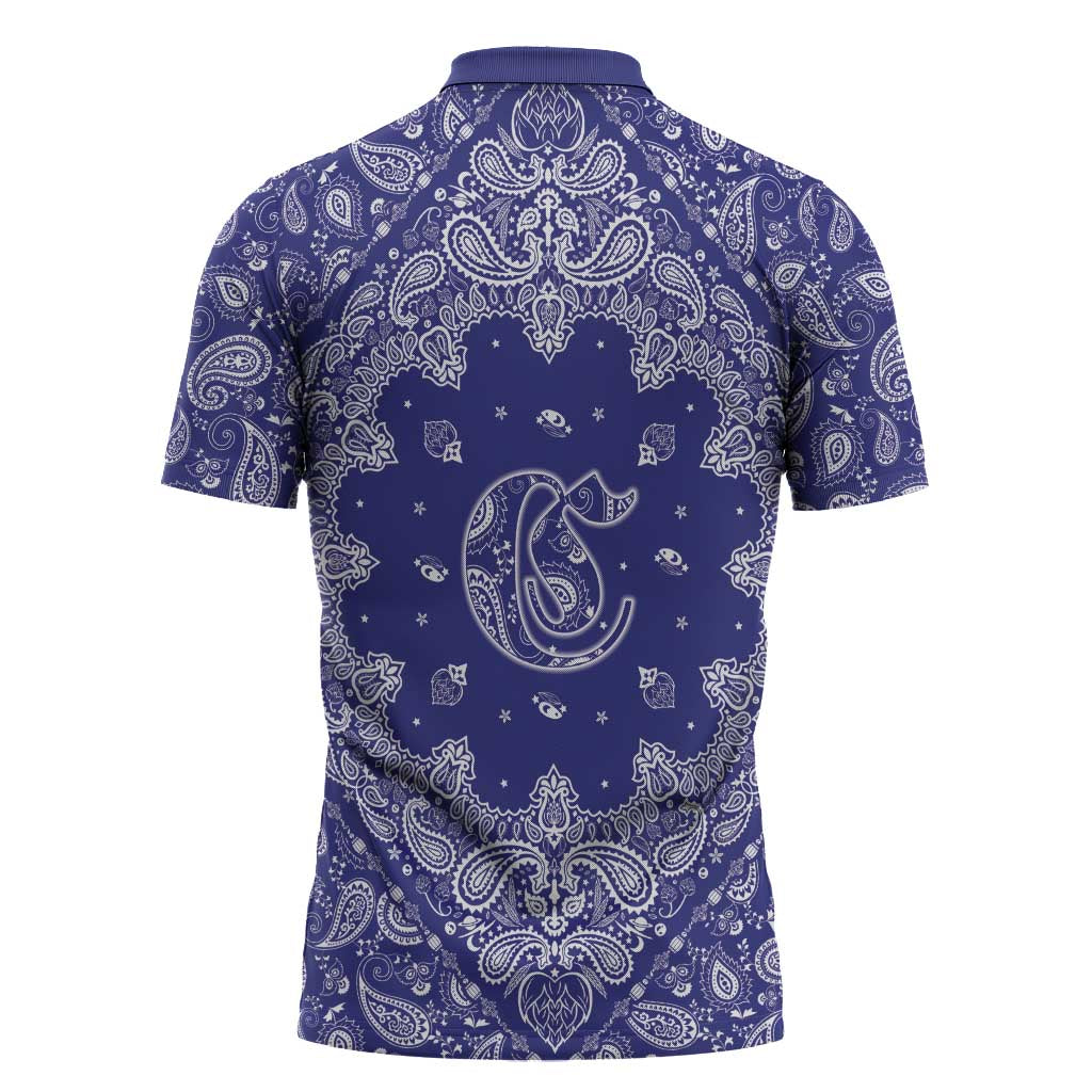 Blue Paisley Zipper Polo Shirt Skull Gangster - Wonder Print Shop